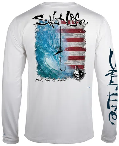 Salt Life Men's Hook Line Sinker Salute Graphic Long-sleeve Performance T-shirt In White