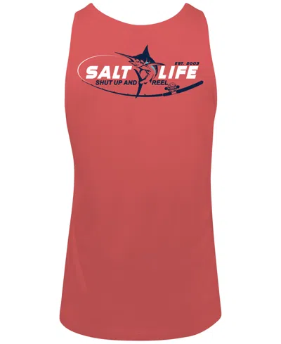 Salt Life Men's Reel Time Graphic Sleeveless Tank In Burnt Coral