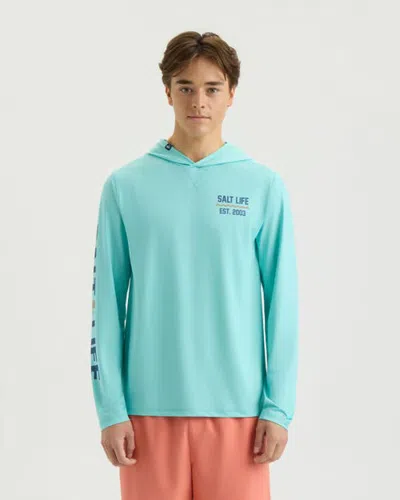 Salt Life Navigator Badge Long Sleeve Perforated Hoodie In Blue