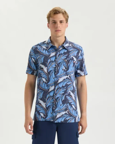 Salt Life Palm Promenade Woven Shirt In Blue