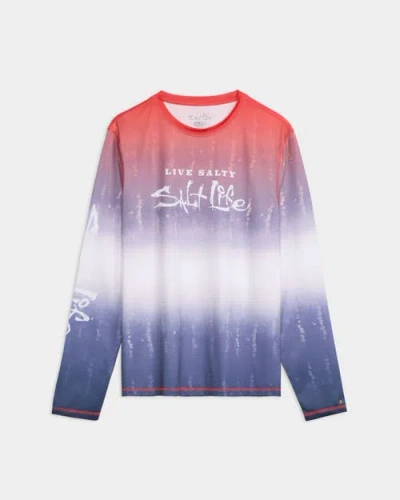 Salt Life Red White And Waves Fade Perforated Tee In Multi