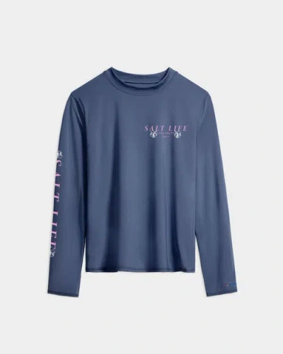 Salt Life Salty Marlin Badge Performance Long Sleeve Tee In Blue