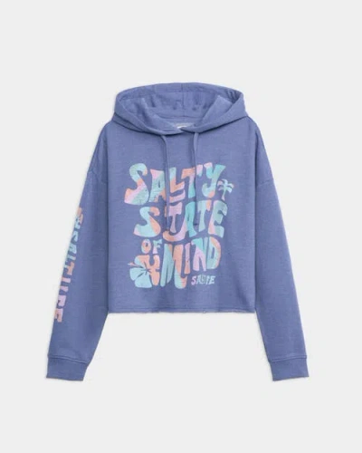 Salt Life Salty Mind Long Sleeve Ocean Wash Fleece Cropped Hoodie In Blue