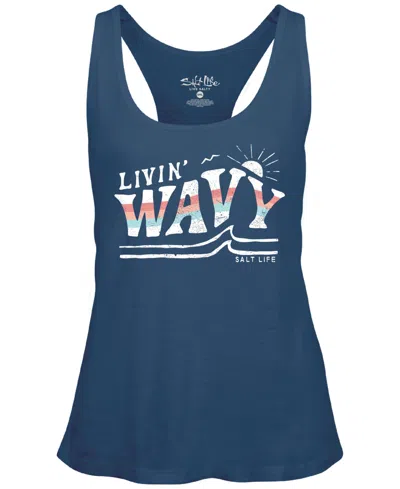 Salt Life Women's In The Curl Cotton Racerback Tank Top In Washed Navy
