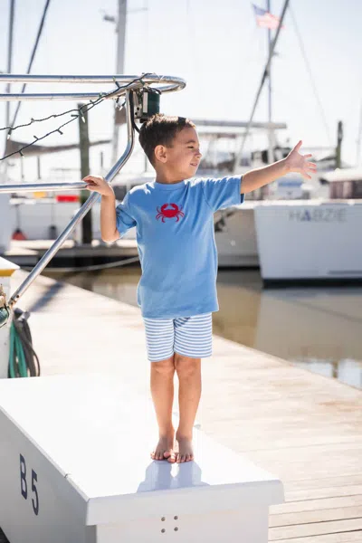 Saltwater Boys Co. Kids' Crab Cotton Tee And Short Set In Blue Stripe