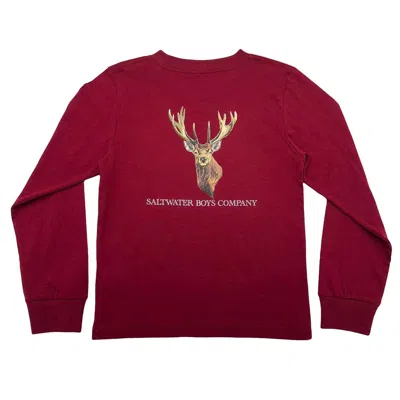 Saltwater Boys Co. Kid's Deer Head Graphic Tee In Maroon In White