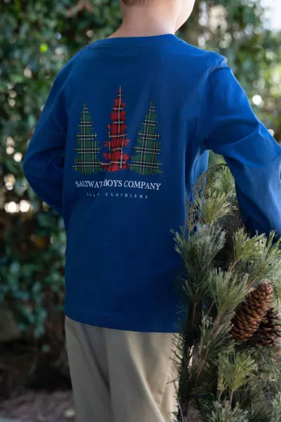 Saltwater Boys Co. Kids Plaid Christmas Trees Top In Blue