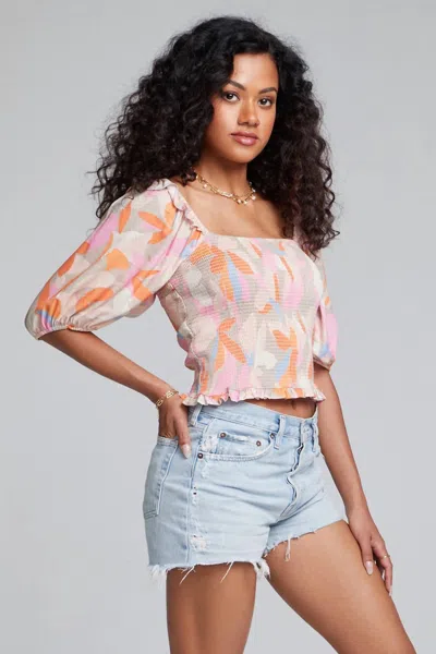 Saltwater Luxe Blooming Sunset Top In Orange And Tan In Pink
