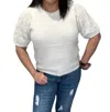 Saltwater Luxe Doc Short Puff Sleeve Knit Sweater In White In White