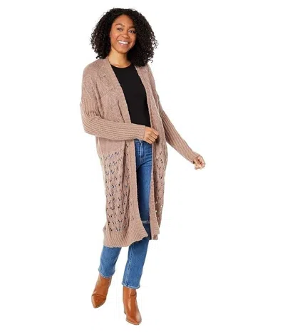 Saltwater Luxe Duster Sweater Women's Beige Cotton Blend Long Sleeve Jdm1131 In Brown