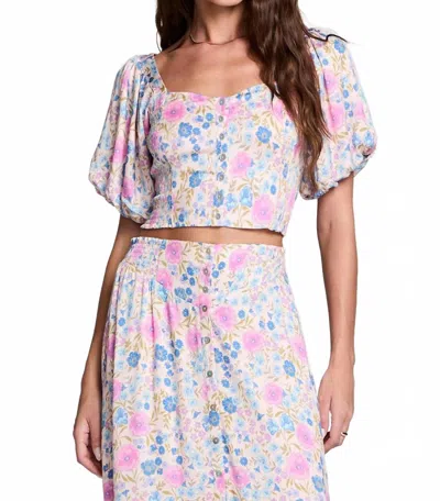 Saltwater Luxe Elysia Puff Sleeve Top In Multi Velvet Iris