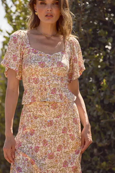 Saltwater Luxe Floral Crop Button Top In Ivory/pink In Multi