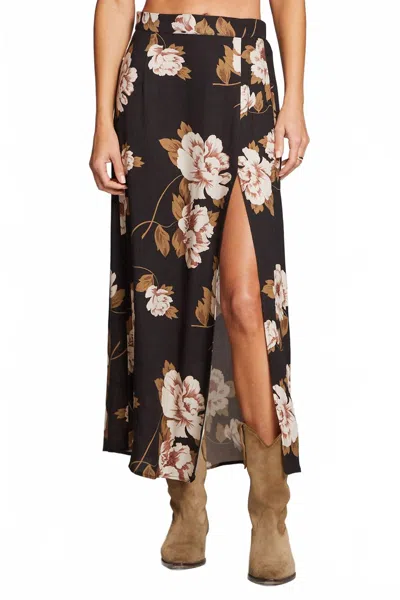 Saltwater Luxe Floral Midi Skirt In Black In Multi