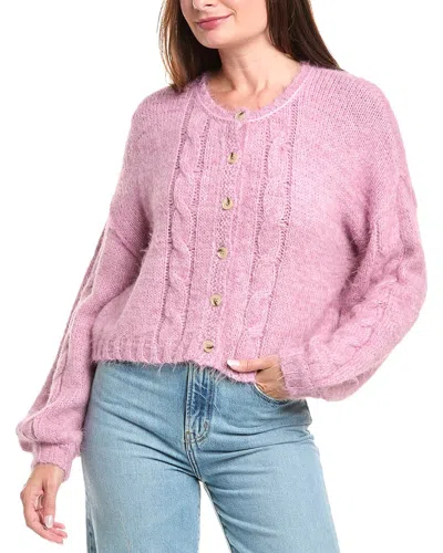 Saltwater Luxe Fuzzy Cable Cardigan In Purple