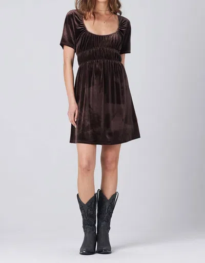 Saltwater Luxe Gracie Velvet Short Slv Mini Dress In Fossil Brown