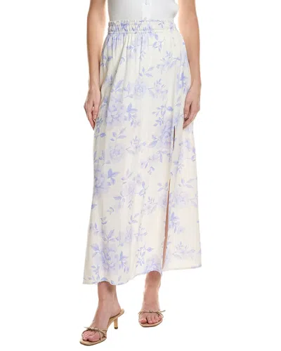 Saltwater Luxe Linen-blend Floral Midi Skirt In Gray
