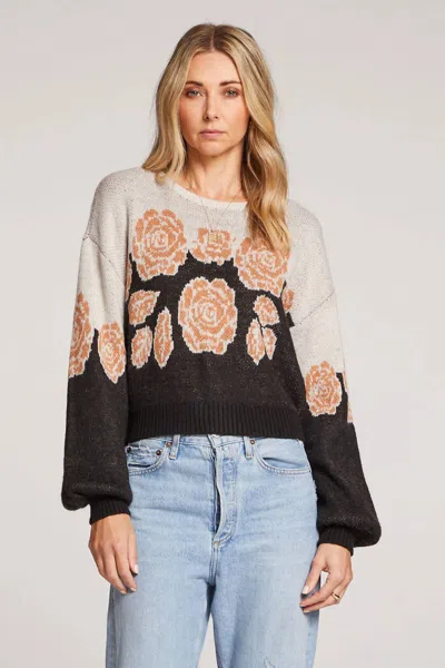 Saltwater Luxe Mimi Crewneck Sweater In Natural/washed Black/ Rose In Multi