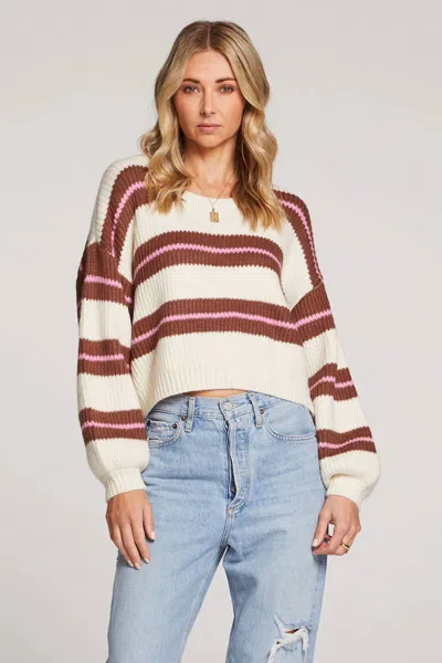 Saltwater Luxe Mimi Crewneck Sweater In Vanilla With Stripes In White