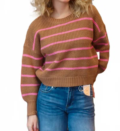Saltwater Luxe Opal Stripe Long Sleeve Sweater In Latte In Brown