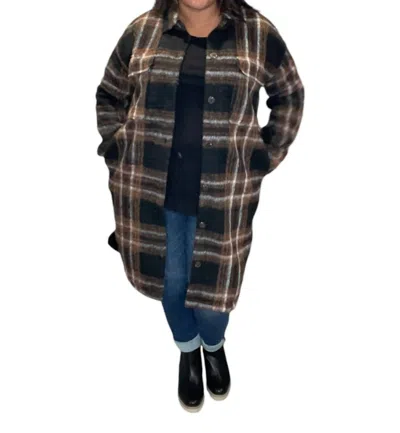 Saltwater Luxe Plaid Button Up Jacket In Black/brown