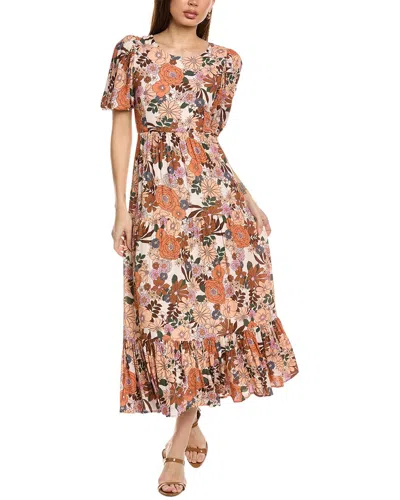 Saltwater Luxe Puff Sleeve Midi Dress In Brown