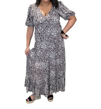 Saltwater Luxe Short Sleeve Seventies Daisy Maxi Dress In Black
