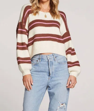 SALTWATER LUXE STRIPE SWEATER IN VANILLA/CHOCOLATE/PINK