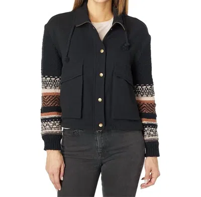 Saltwater Luxe Sweater Sleeve Snap Front Jacket In Black