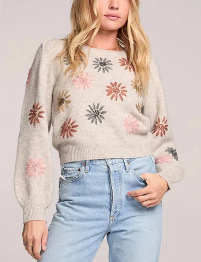 Saltwater Luxe Valerie Floral Long Sleeve Sweater In Beige In Neutral