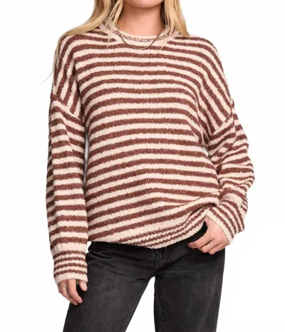 Saltwater Luxe Women's Autumn Sweater In Chocolate And Cream Stripes In Brown