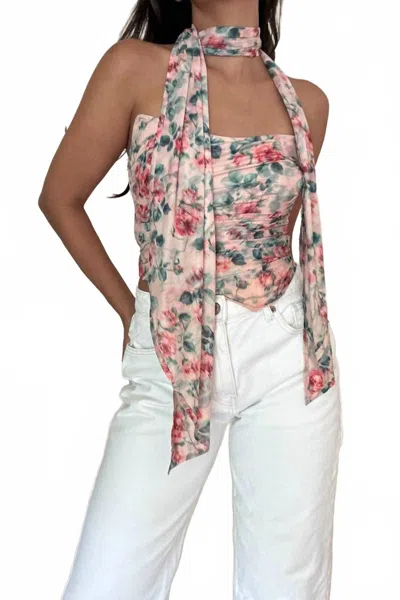 Salty Champagne Campaign Floral Bustier Top In Pink