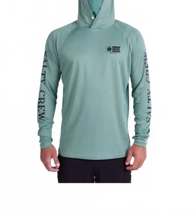 Salty Crew Alpha Flag Pinnacle & Mask Hooded Shirt In Fern In Blue