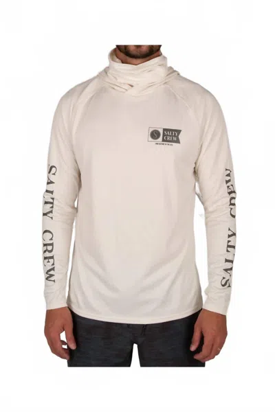 Salty Crew Alpha Flag Pinnacle & Mask Hooded Shirt In Off White