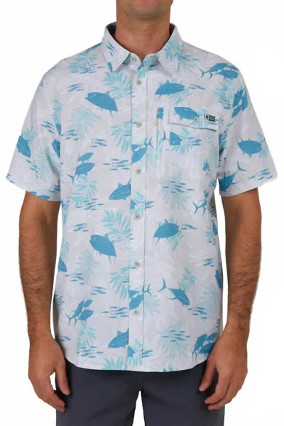 Salty Crew Feeding Frenzy Uv Short Sleeve Shirt In Gray In Blue