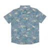 Salty Crew Feeding Frenzy Uv Woven Men's Short Sleeve Shirt Slate Blue In Blue