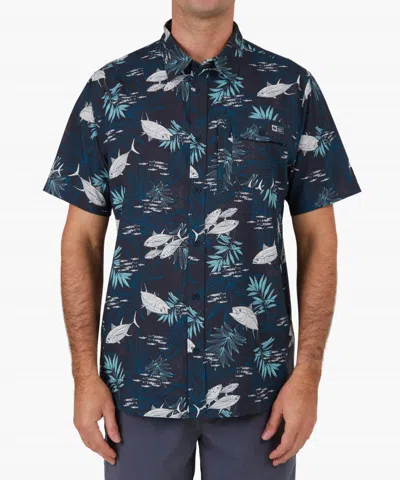 Salty Crew Feeding Frenzy Uv Woven Shirt In Midnight In Multi