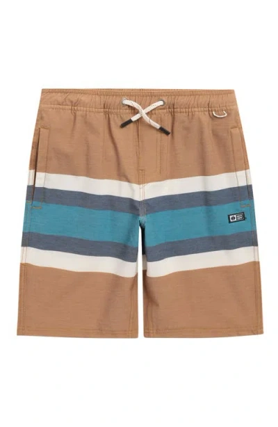 Salty Crew Kids' Crew Stripe Volley Swim Trunks In Brown