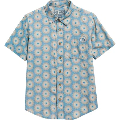 Salty Crew Kids' Short Sleeve Cotton Blend Button-up Shirt In Blue
