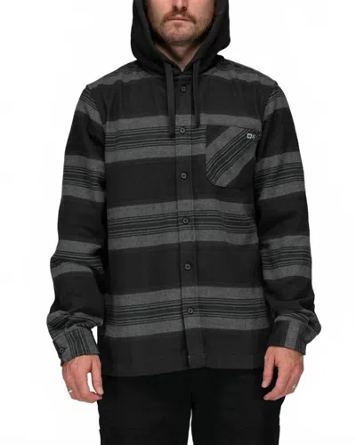 Salty Crew Outback Hooded Flannel Hoodie In Coal In Black