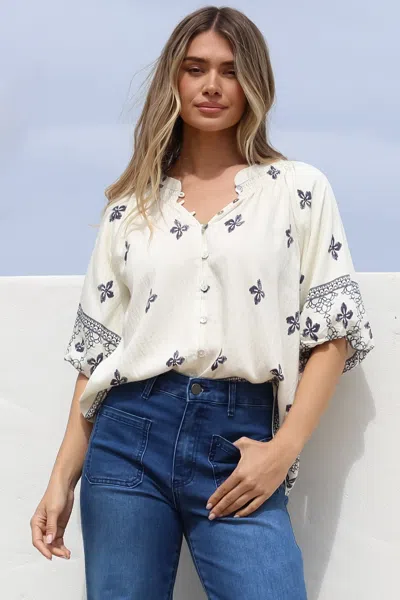 Salty Crush Alicia Top - Mandarin Collar Buttoned-down Top In Neutral