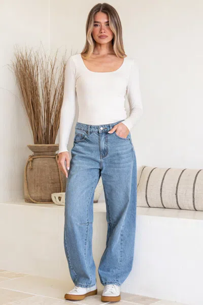 Salty Crush Antoni Barrel Jeans - Mid Rise Whisker Stripe Jeans In Blue