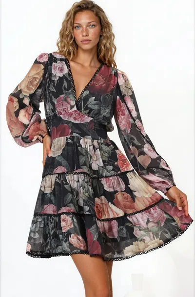 Salty Crush Audrey Mini Dress - Delicately Detailed Tiered A-line Dress In Black