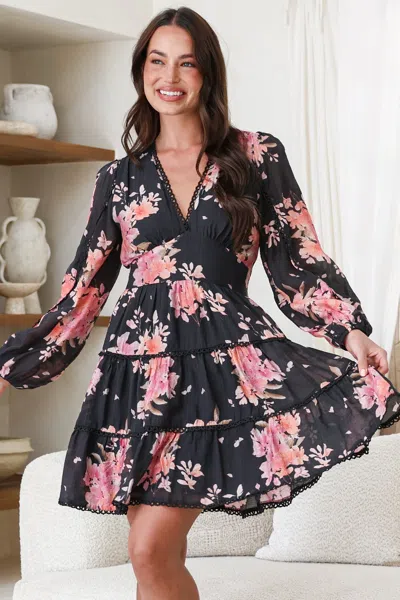 Salty Crush Audrey Mini Dress - Delicately Detailed Tiered A-line Dress In Black