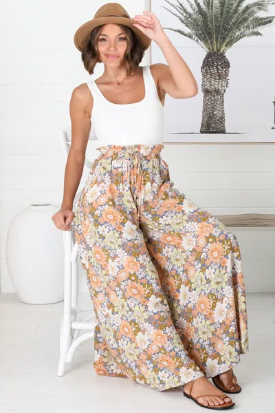 Salty Crush Avianna Pants - Paper Bag High Waisted Wide Leg Pants In Multi