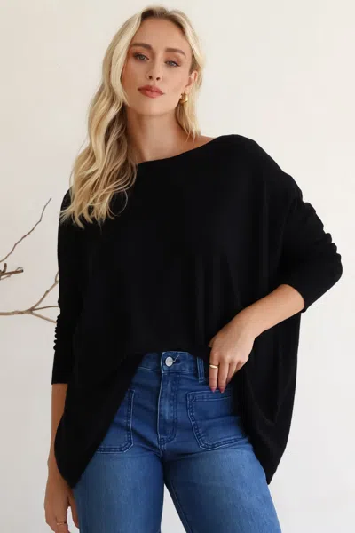 Salty Crush Belinda Knit Top - Boat Neckline Boxy Batwing Top In Black