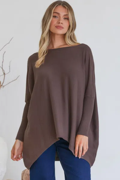 Salty Crush Belinda Knit Top - Boat Neckline Boxy Batwing Top In Brown
