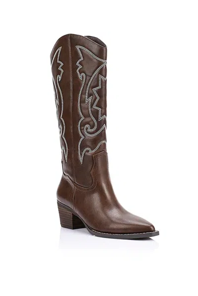 Salty Crush Bentley Embroidered Cowboy Boots- Chocolate In Brown