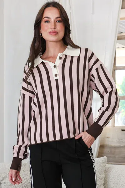 Salty Crush Bishop Jumper - Wing Collar Heart Button Detail Stripe Jersey Knit In Multi