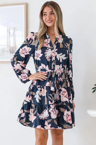 Salty Crush Bonham Mini Dress - Mandarin Collar Button Down Tiered Dress With Lace Trims In Blue