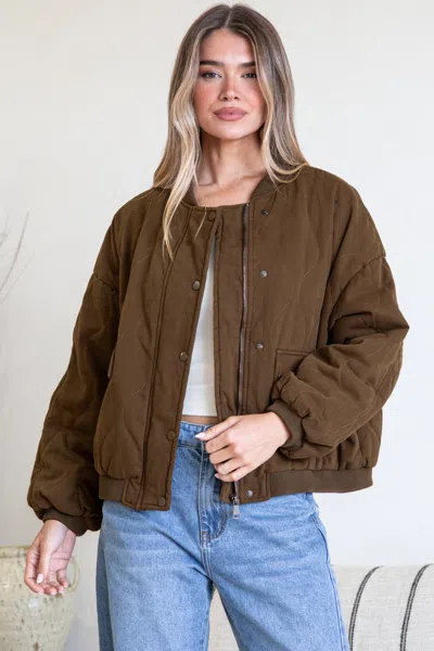 Salty Crush Brixton Jacket -  Round Neck Quilted Bomber Jacket With Zipper & Snap Button Closure In Brown